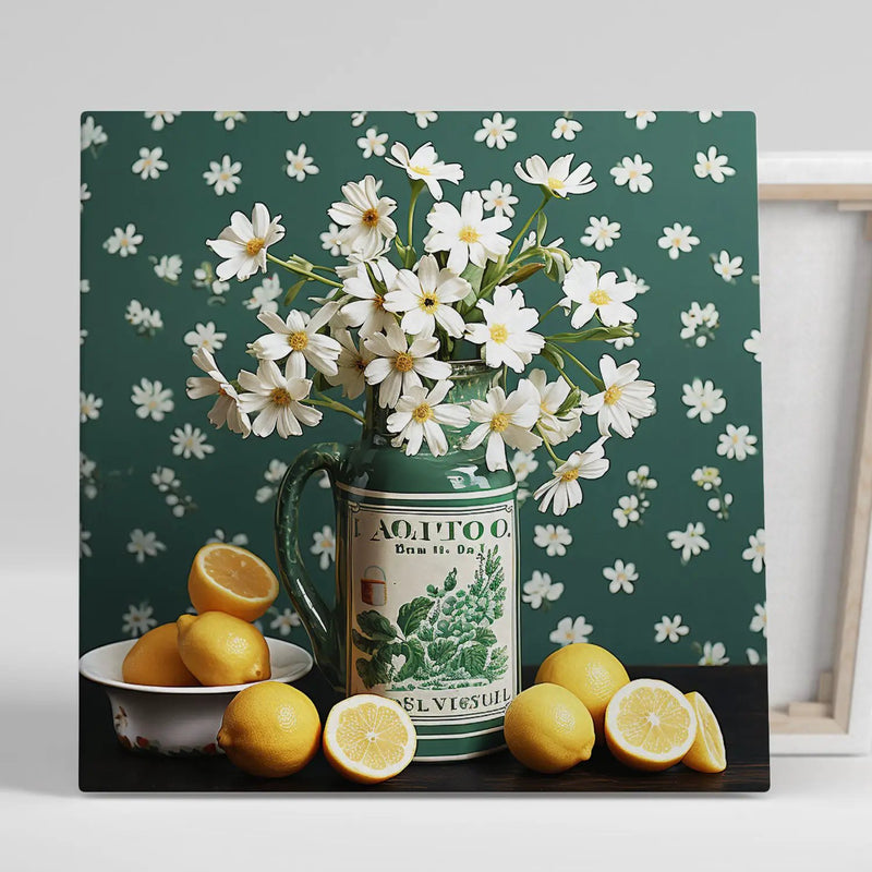 Green and White Floral Art Canvas Print for Living Room Bedroom Home and Office Wall Decor