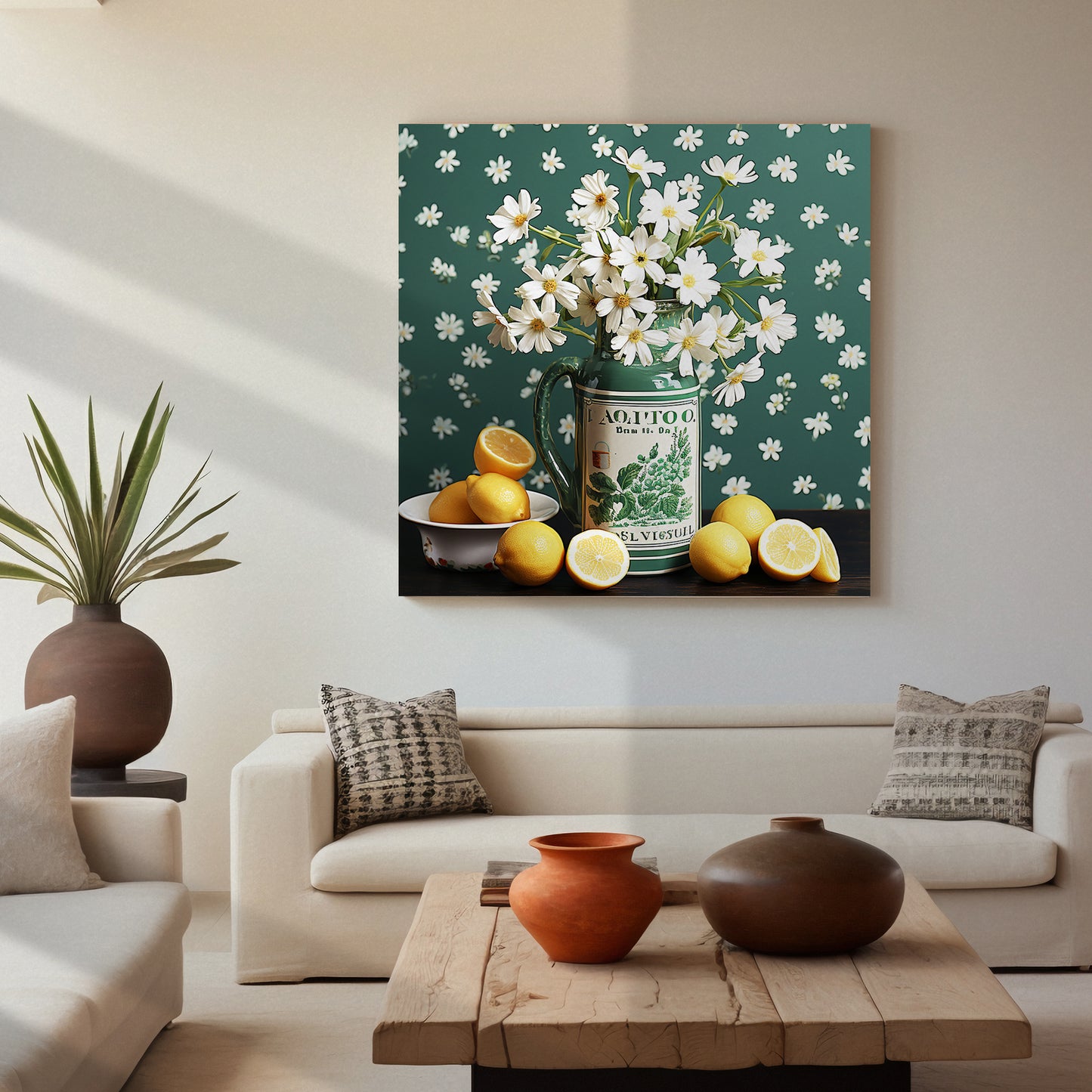 Green and White Floral Art Canvas Painting for Living Room Bedroom Home and Office Wall Decor