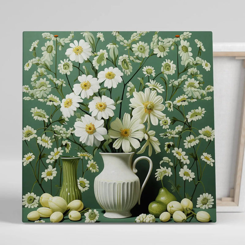 Green and White Floral Art Canvas Print for Living Room Bedroom Home and Office Wall Decor