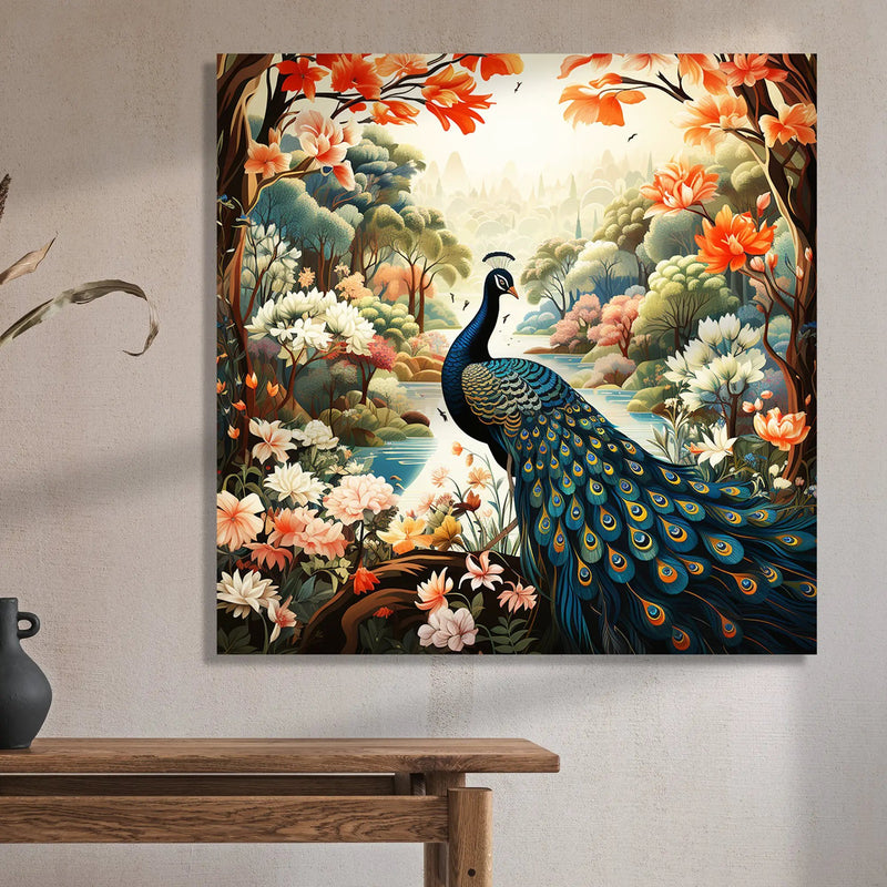 Nature Inspired Beautiful Peacock Canvas Print for Living Room Bedroom Home and Office Wall Decor