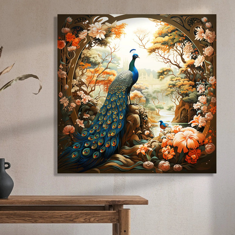 Nature Inspired Beautiful Peacock Canvas Print for Living Room Bedroom Home and Office Wall Decor