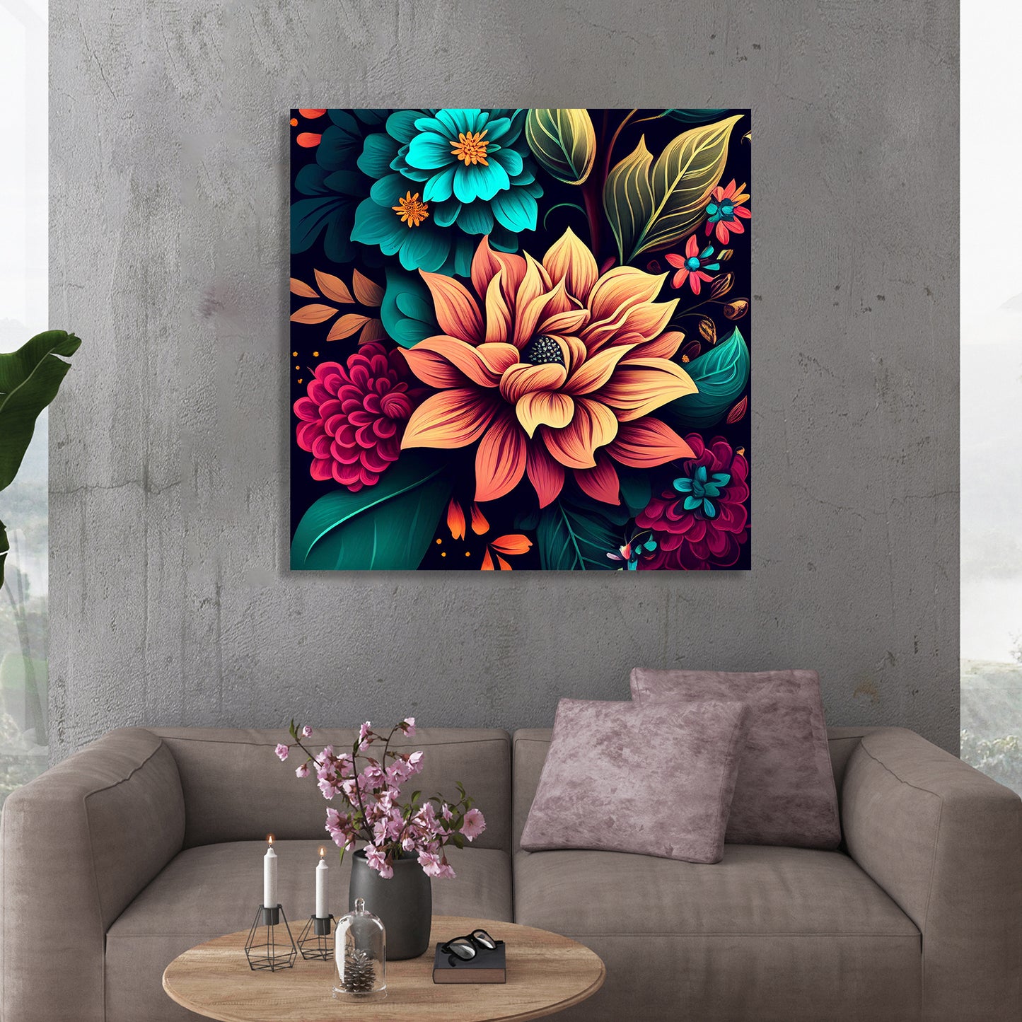 Vibrant Floral Canvas Painting for Living Room Bedroom Home and Office Wall Decor