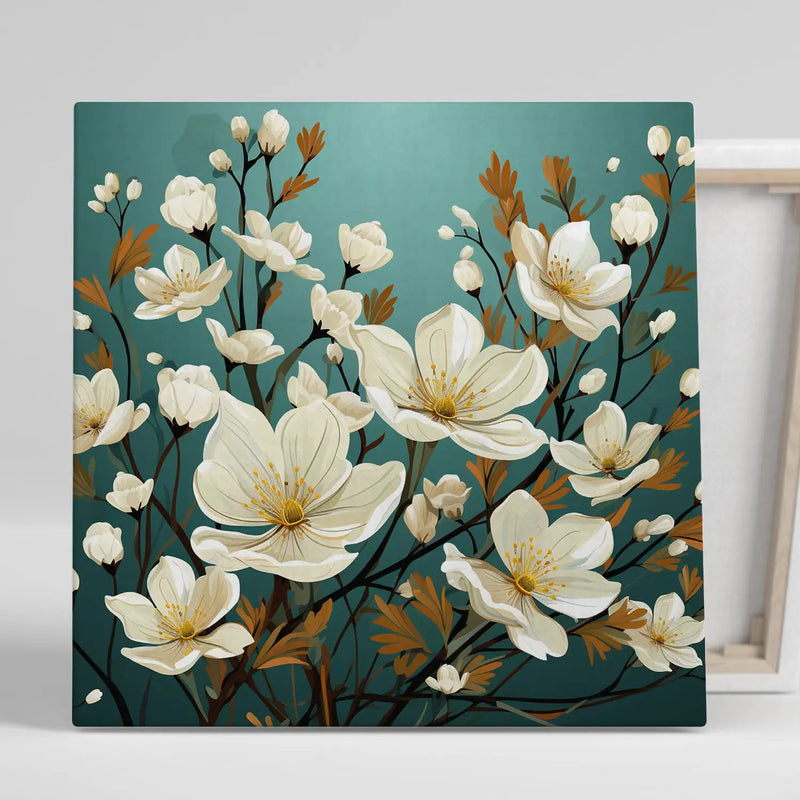 Green and White Floral Canvas Print for Living Room Bedroom Home and Office Wall Decor
