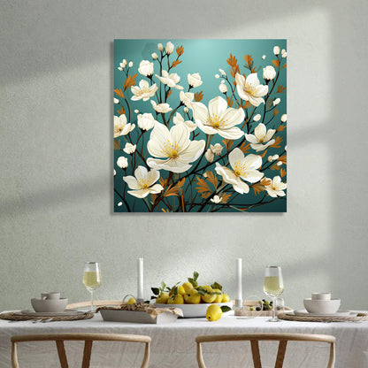 Green and White Floral Canvas Painting for Living Room Bedroom Home and Office Wall Decor