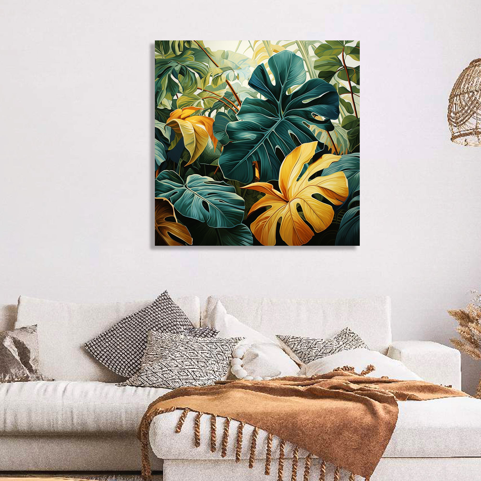 Nature Inspired Vibrant Leaf Canvas Painting for Living Room Bedroom H Kotart