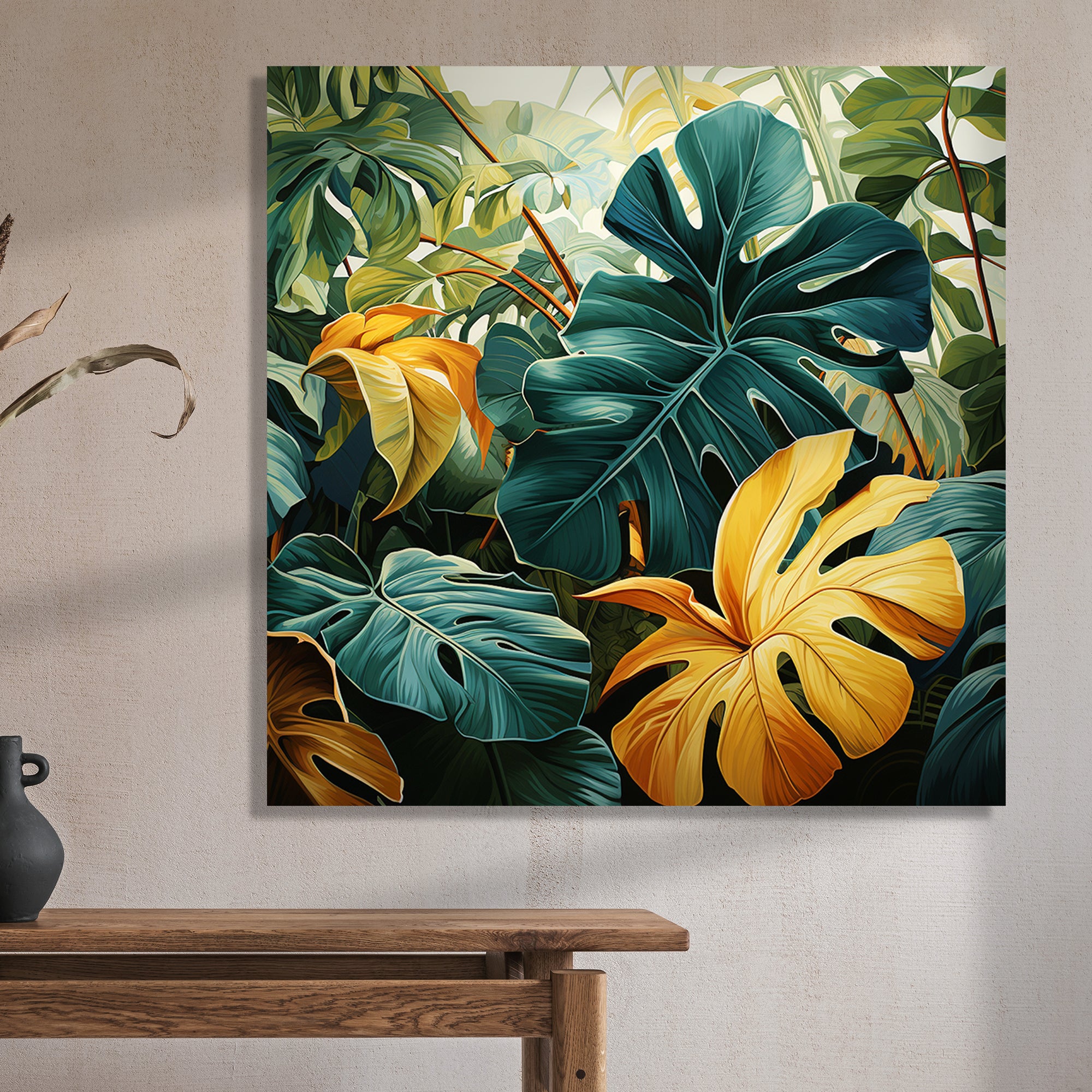 Nature Inspired Vibrant Leaf Canvas Painting for Living Room Bedroom H Kotart