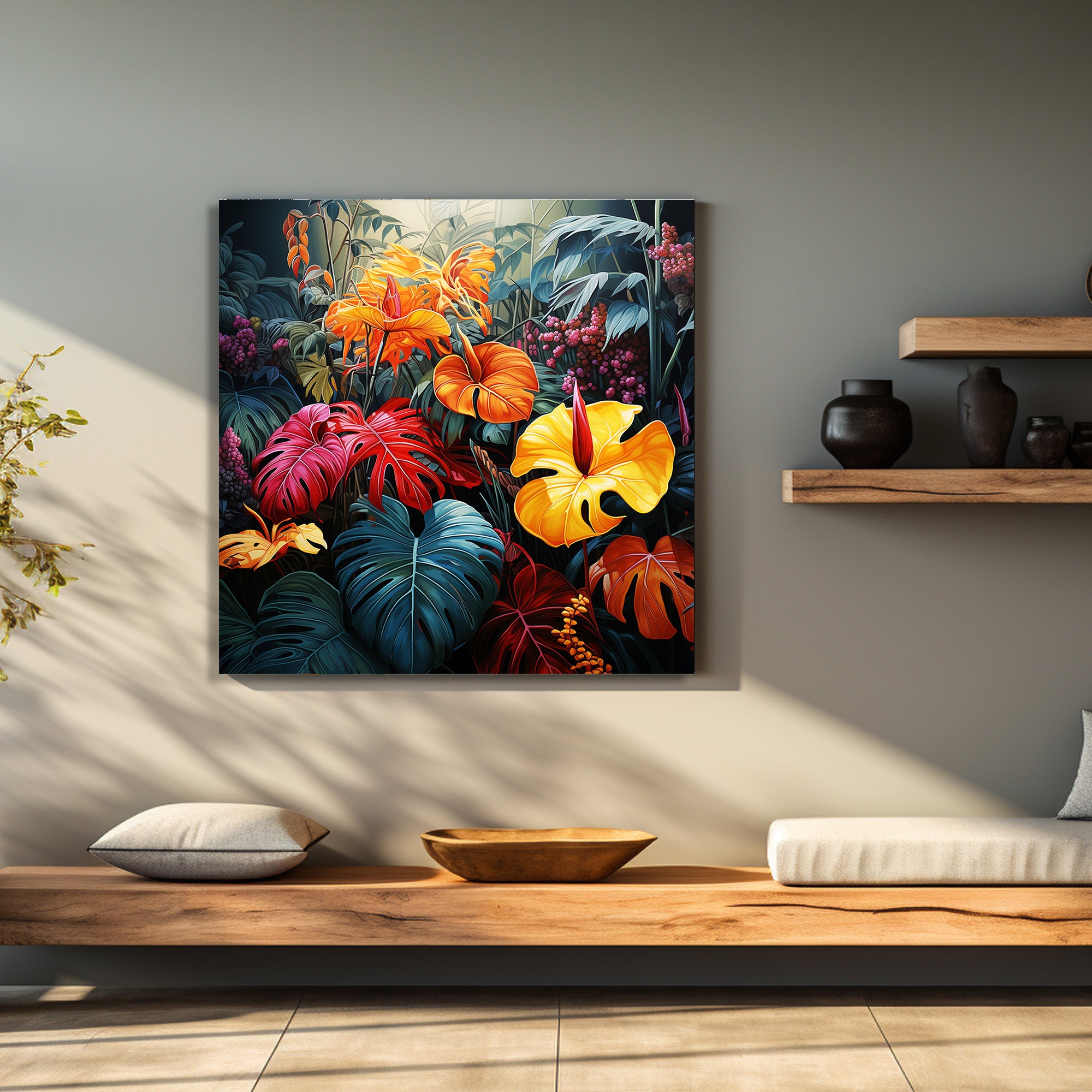 Nature Inspired Vibrant Leaf Canvas Painting for Living Room Bedroom H Kotart