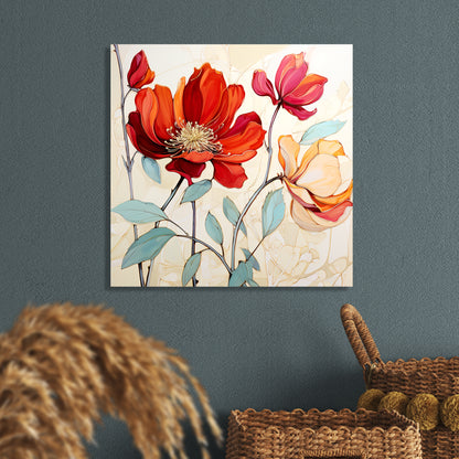 Vibrant Red Floral Canvas Painting for Living Room Bedroom Home and Office Wall Decor