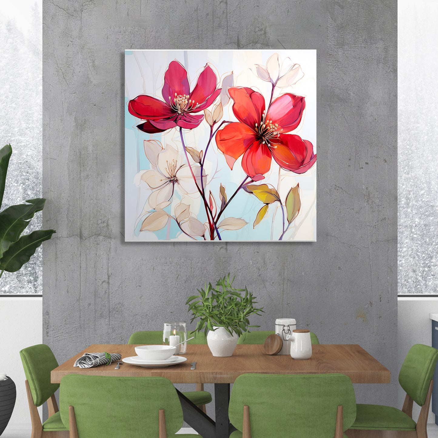 Vibrant Red Floral Canvas Painting for Living Room Bedroom Home and Office Wall Decor