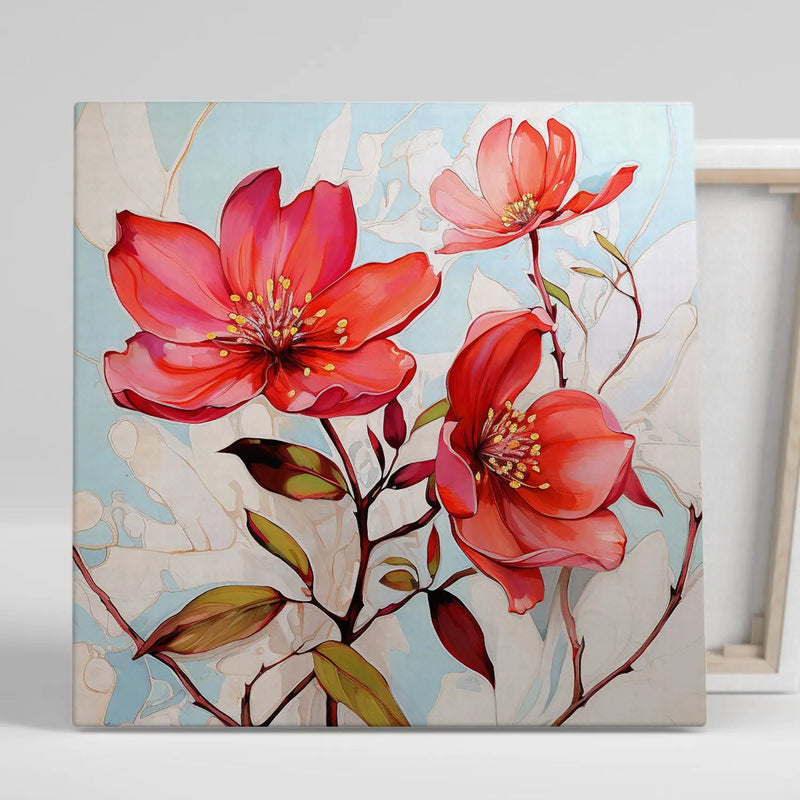 Vibrant Red Floral Canvas Print for Living Room Bedroom Home and Office Wall Decor