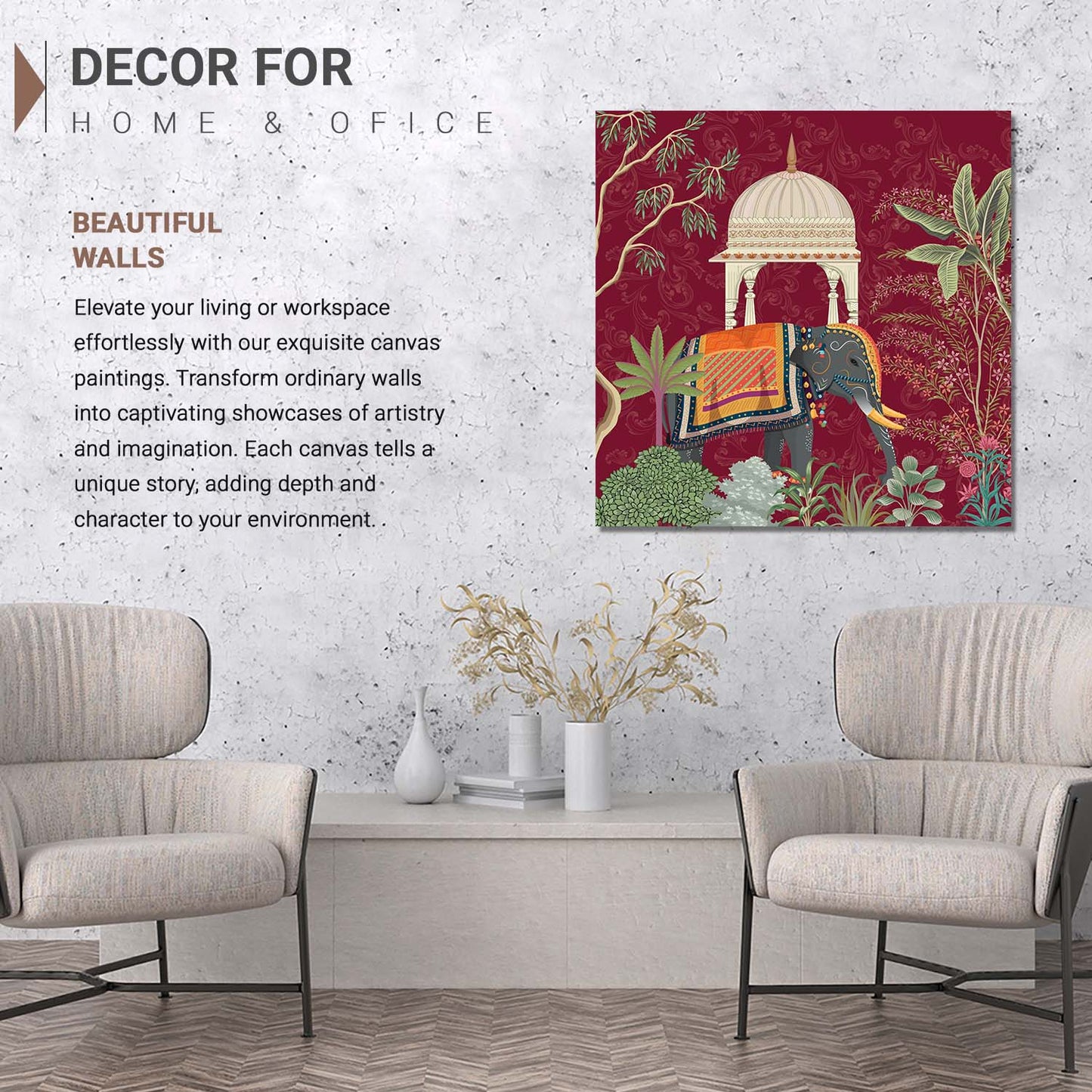 Traditional Indian Vibrant Pichwai Art Canvas Print with Royal Elephant for Wall Decor