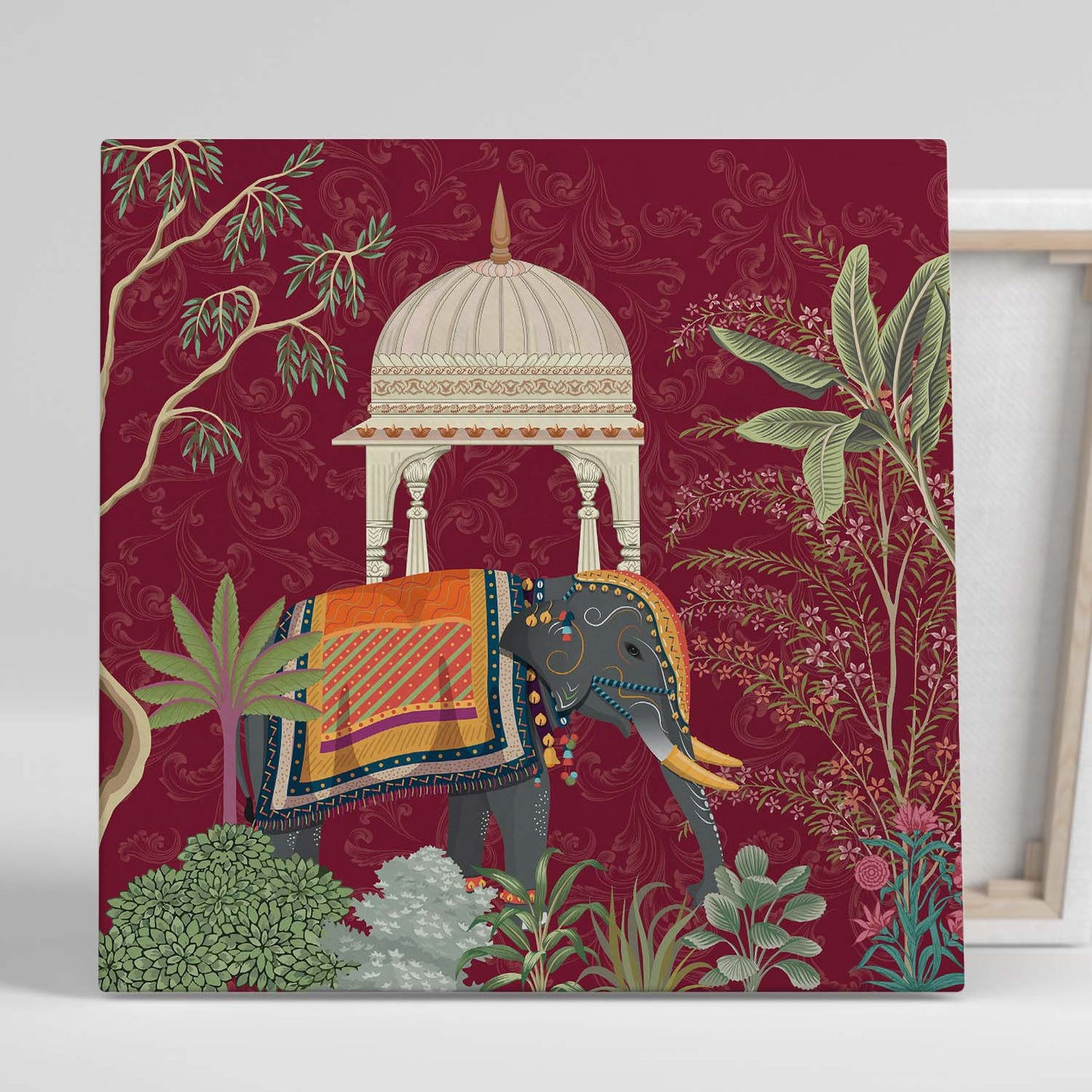 Traditional Indian Vibrant Pichwai Art Canvas Print with Royal Elephant for Wall Decor