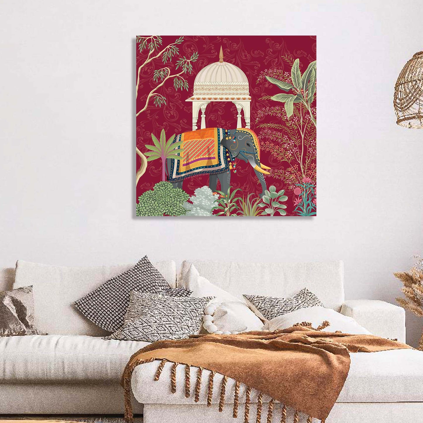 Traditional Indian Vibrant Pichwai Art Canvas Print with Royal Elephant for Wall Decor