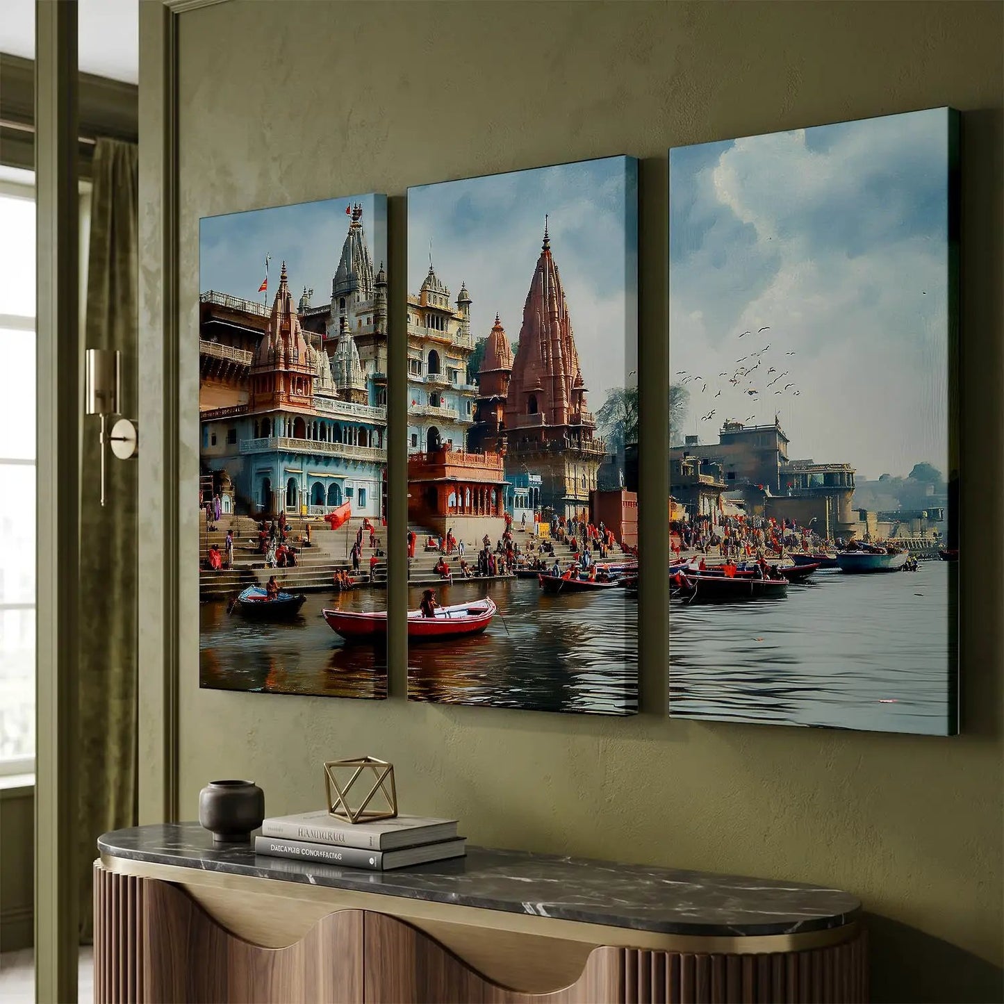 Banaras Ghat Canvas Art Print Set For Home Decor