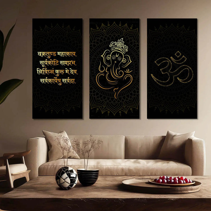 Religious Ganesh Ji Wall Canvas Art Print Set For Home Décor