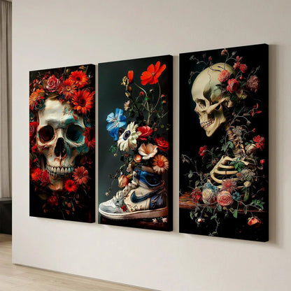 Floral Skull and Sneaker - Modern Gothic Canvas Art Print Set