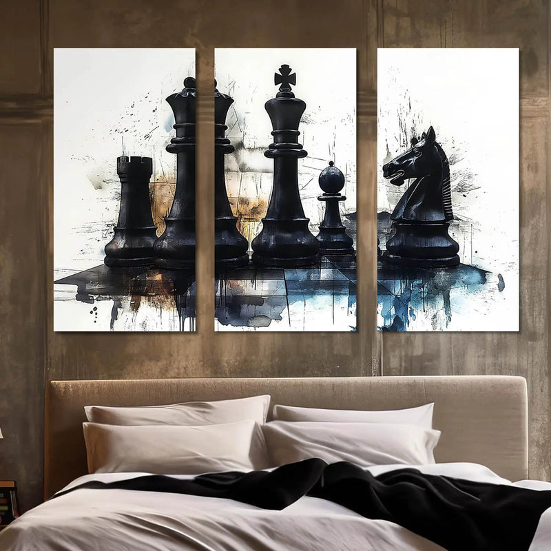 Abstract Chess Pieces - Dynamic Strategy Canvas Art Print Set