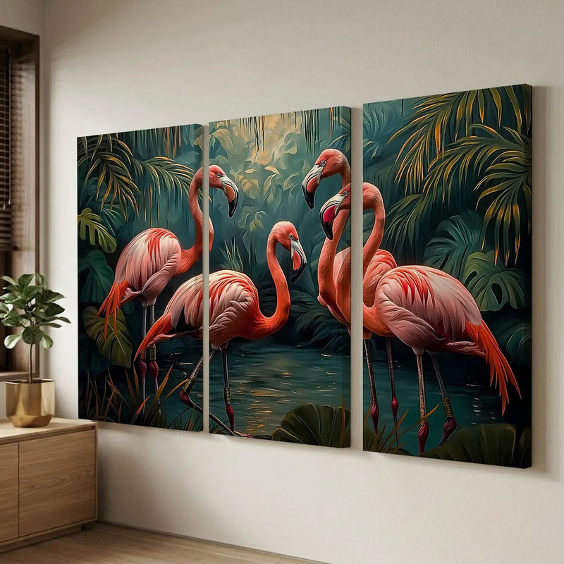 Tropical Flamingo Sanctuary - Vibrant Wildlife Canvas Art Print Set