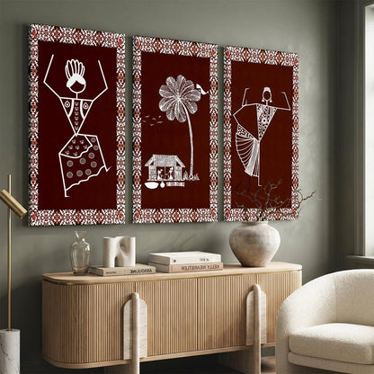 Warli Wall Art Canvas, Wall Print for Living Room Wall Decoration