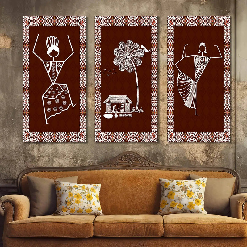 Warli Wall Art Canvas, Wall Print for Living Room Wall Decoration