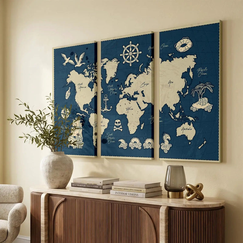 Map Wall Art Canvas, Wall Print for Living Room Wall Decoration