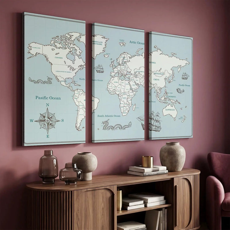 Map Wall Art Canvas, Wall Print for Living Room Wall Decoration