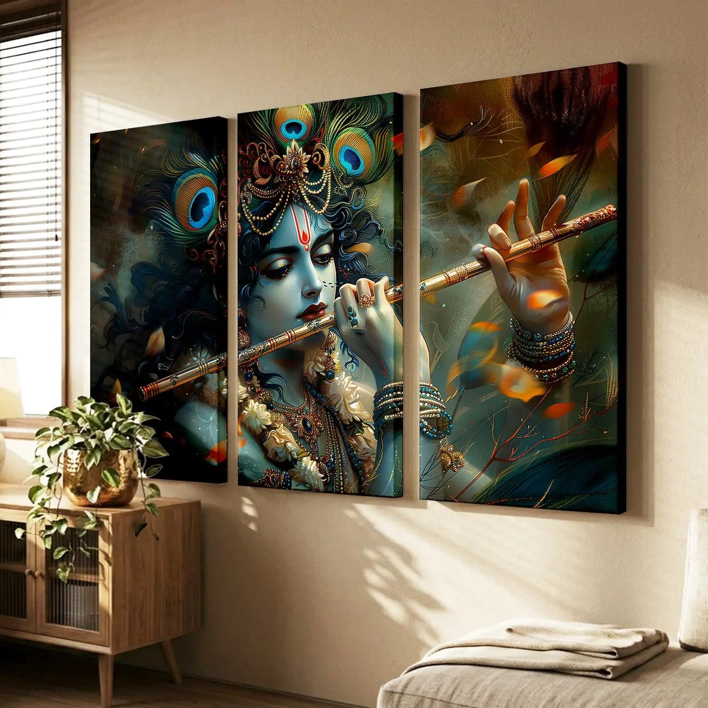 Indian God Krishna Ji Wall Art Canvas, Wall Print for Living Room Wall Decoration