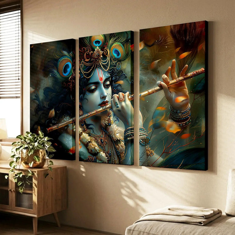 Indian God Krishna Ji Wall Art Canvas, Wall Print for Living Room Wall Decoration