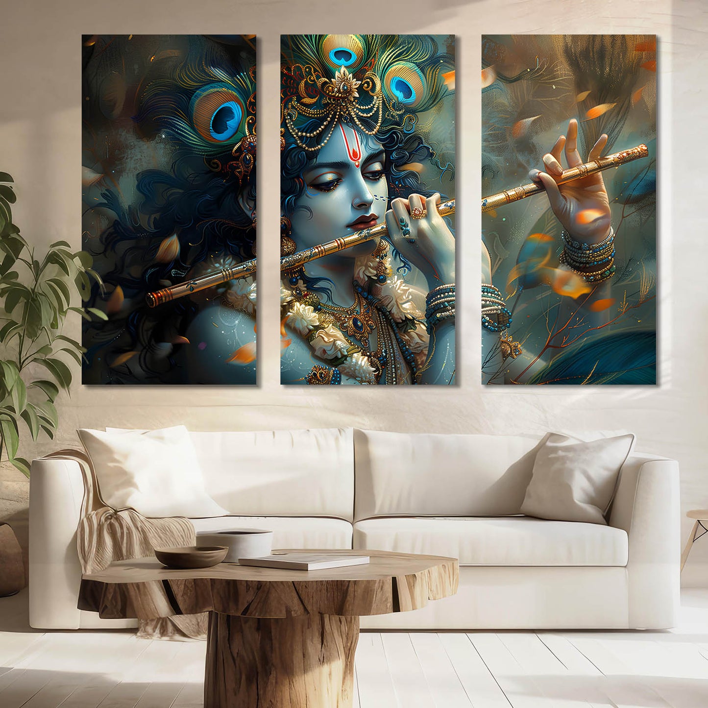 Indian God Krishna Ji Wall Art Canvas, Wall Print for Living Room Wall Decoration