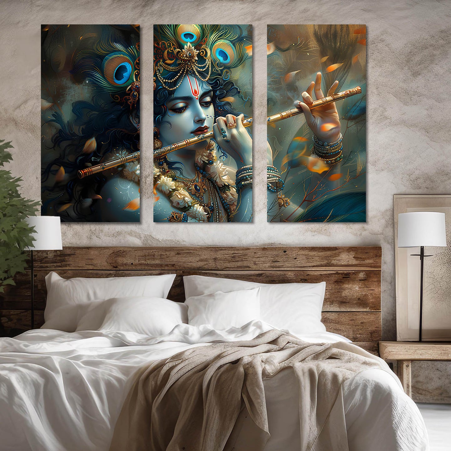 Indian God Krishna Ji Wall Art Canvas, Wall Print for Living Room Wall Decoration