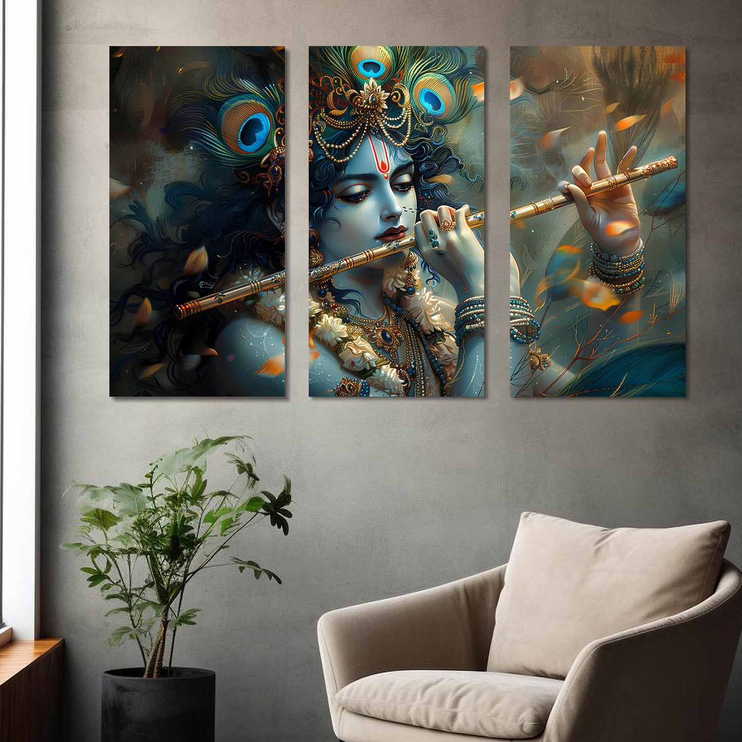 Indian God Krishna Ji Wall Art Canvas, Wall Print for Living Room Wall Decoration