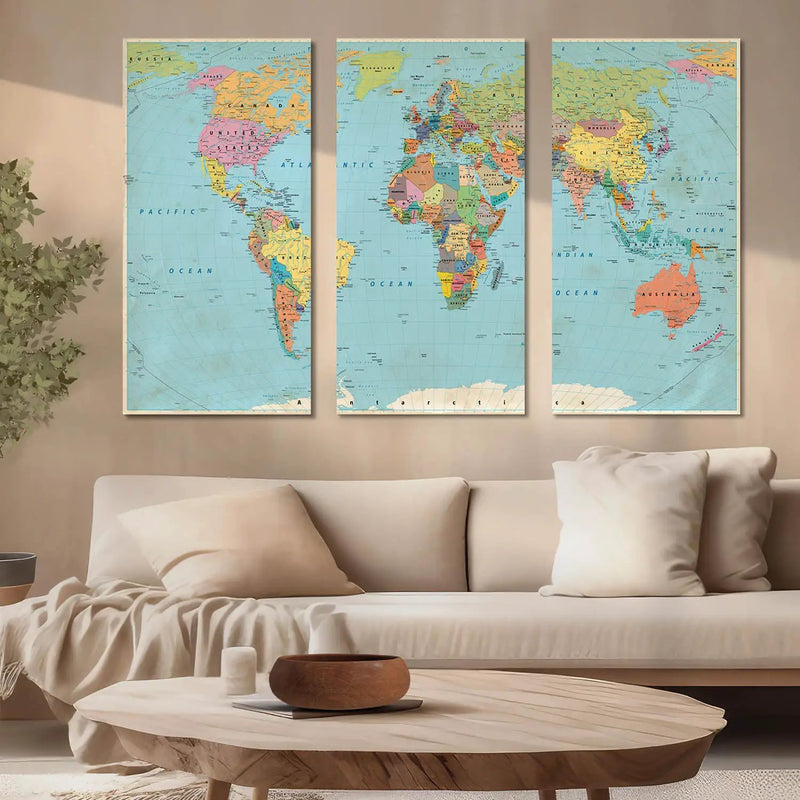 Map Wall Art Canvas, Wall Print for Living Room Wall Decoration