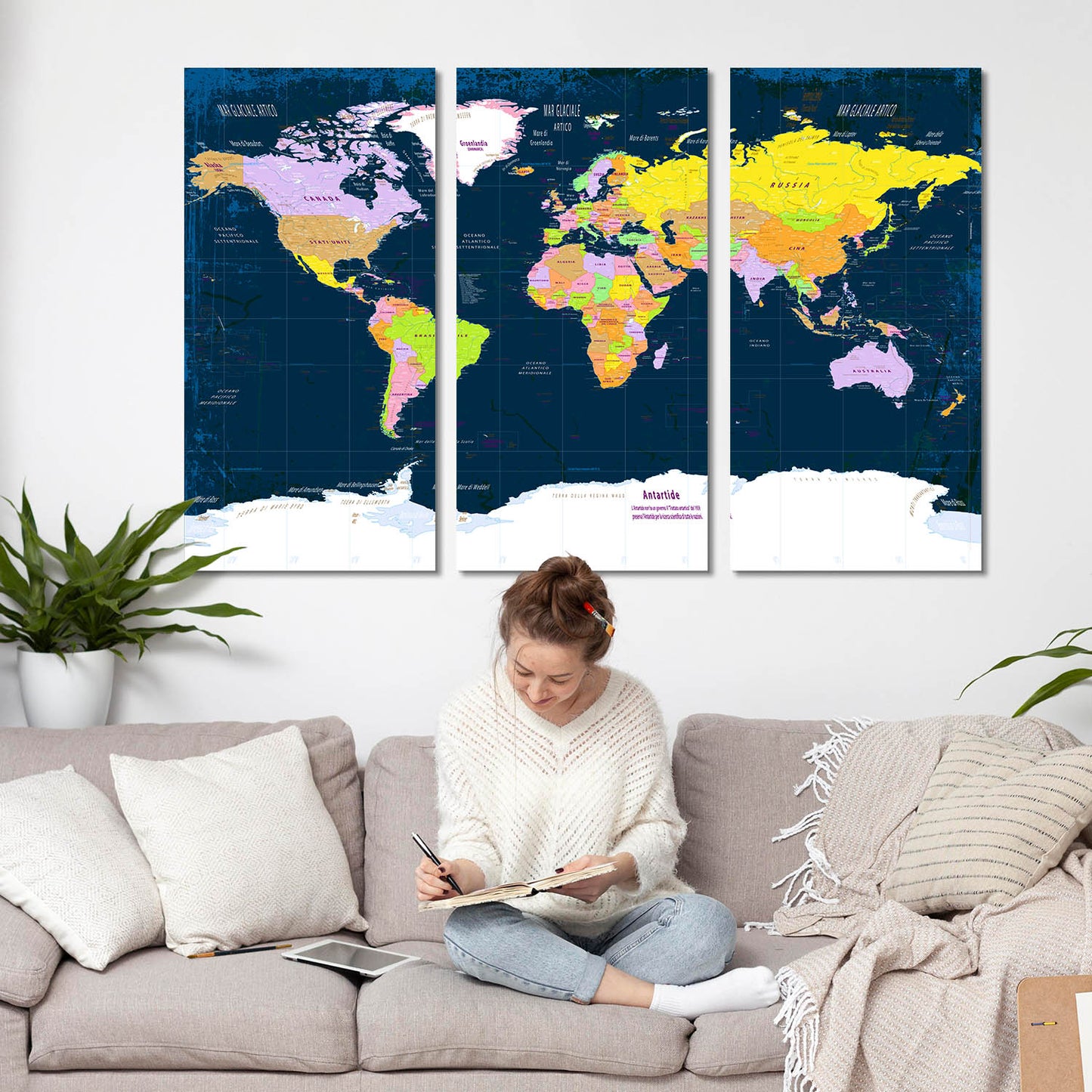 Map Wall Art Canvas, Wall Print for Living Room Wall Decoration