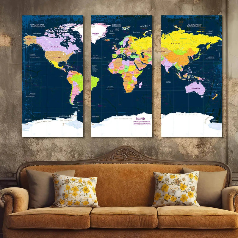 Map Wall Art Canvas, Wall Print for Living Room Wall Decoration