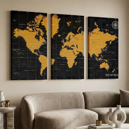 Map Wall Art Canvas, Wall Print for Living Room Wall Decoration