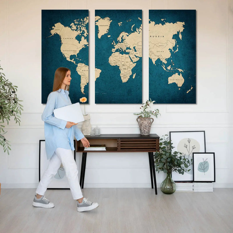Map Wall Art Canvas, Wall Print for Living Room Wall Decoration