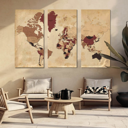 Map Wall Art Canvas, Wall Print for Living Room Wall Decoration