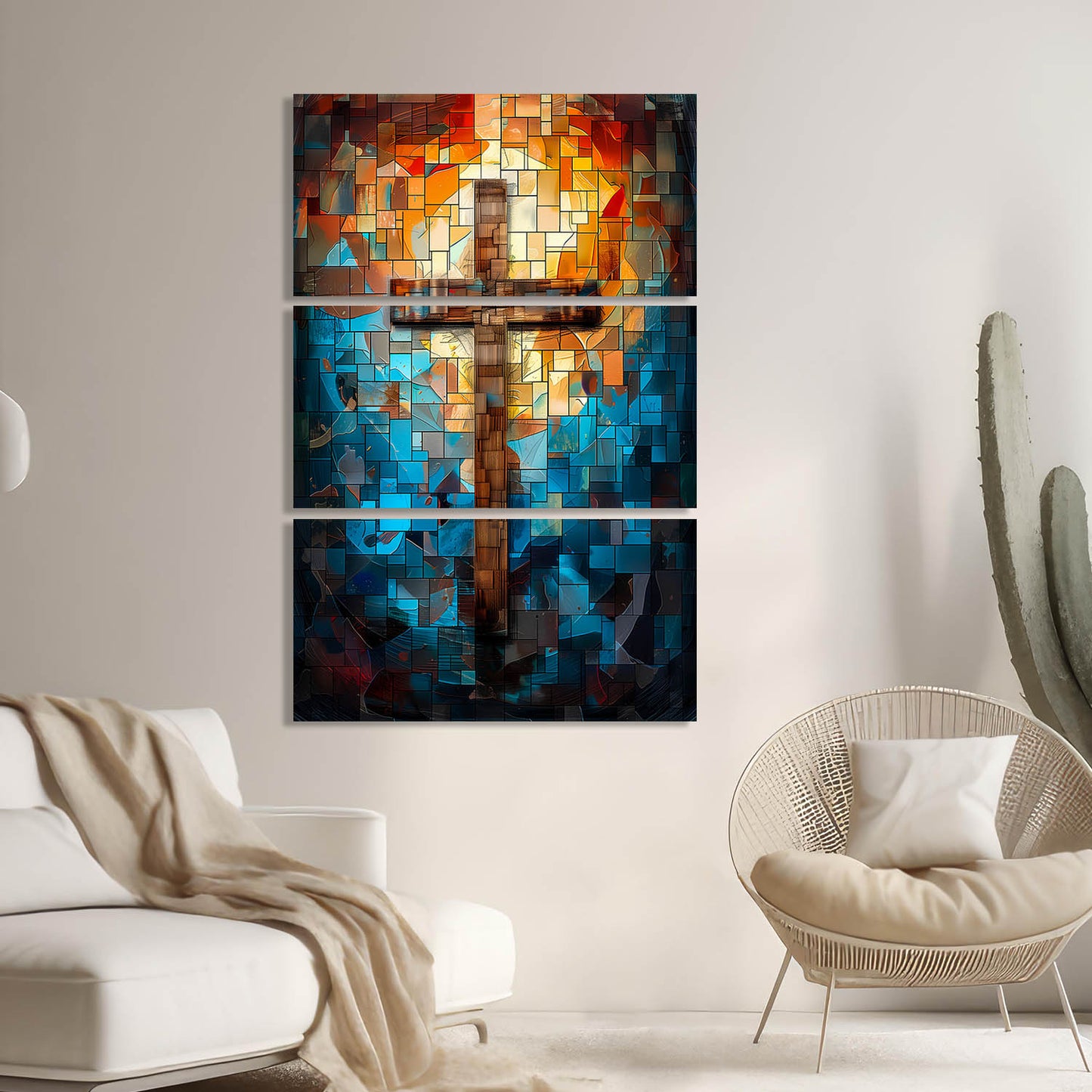 Mosaic Cross Wall Art Canvas For Home Décor Office Living Room