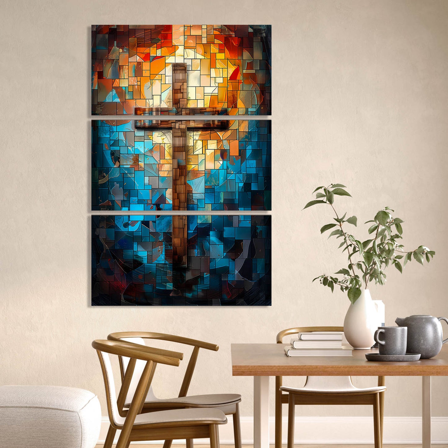 Mosaic Cross Wall Art Canvas For Home Décor Office Living Room