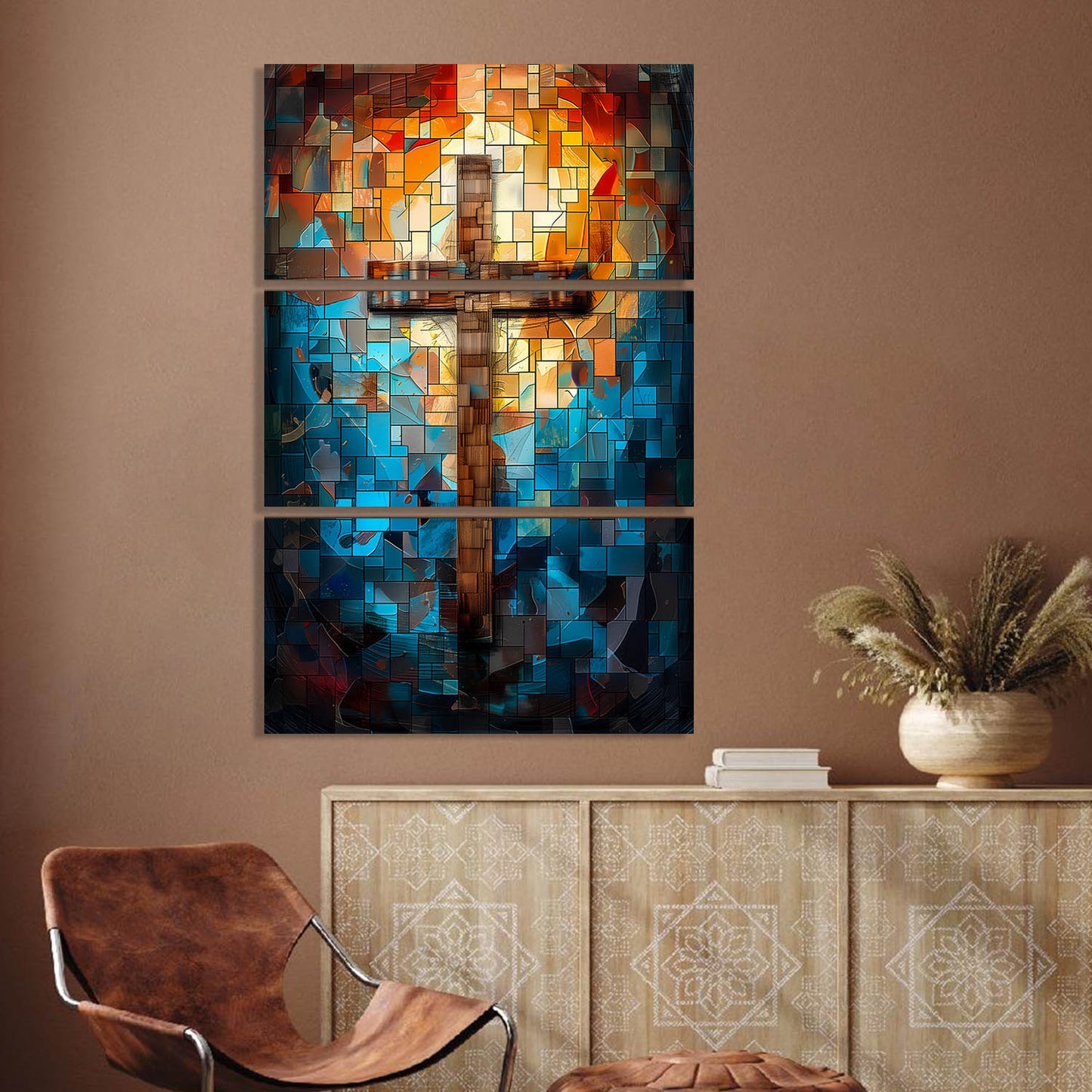 Mosaic Cross Wall Art Canvas For Home Décor Office Living Room