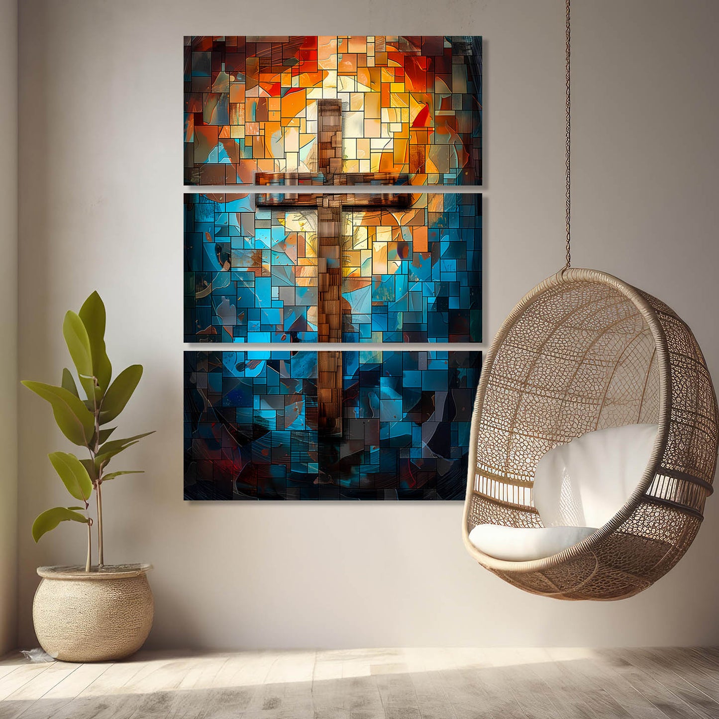 Mosaic Cross Wall Art Canvas For Home Décor Office Living Room