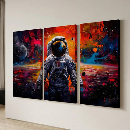 Astronaut in Cosmic Space - Vibrant Galaxy Canvas Wall Art Set