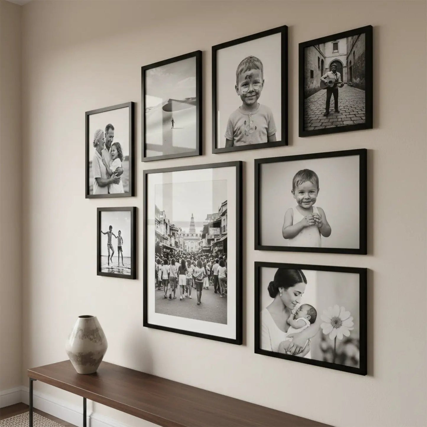 Photo Frame For Wall Decor | Wooden Frames For Wall Decoration | Aesthetic Collage Picture Frames | Rectangular Photo Frame For Home Decor Office | Set of 8