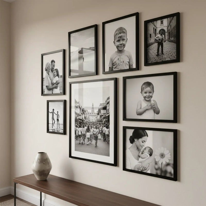 Photo Frame For Wall Decor | Wooden Frames For Wall Decoration | Aesthetic Collage Picture Frames | Rectangular Photo Frame For Home Decor Office | Set of 8