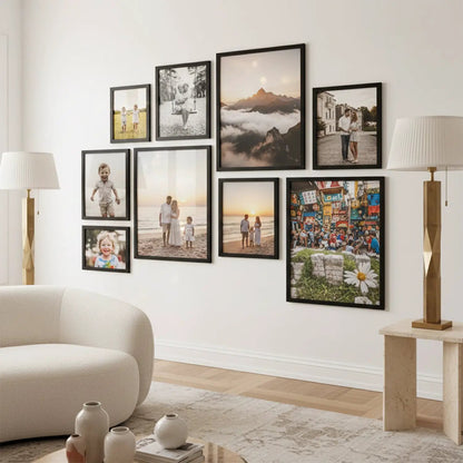 Photo Frame For Wall Decor | Wooden Frames For Wall Decoration | Aesthetic Collage Picture Frames | Rectangular Photo Frame For Home Decor Office | Set of 9