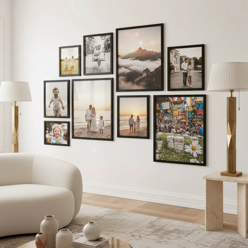 Photo Frame For Wall Decor | Wooden Frames For Wall Decoration | Aesthetic Collage Picture Frames | Rectangular Photo Frame For Home Decor Office | Set of 9