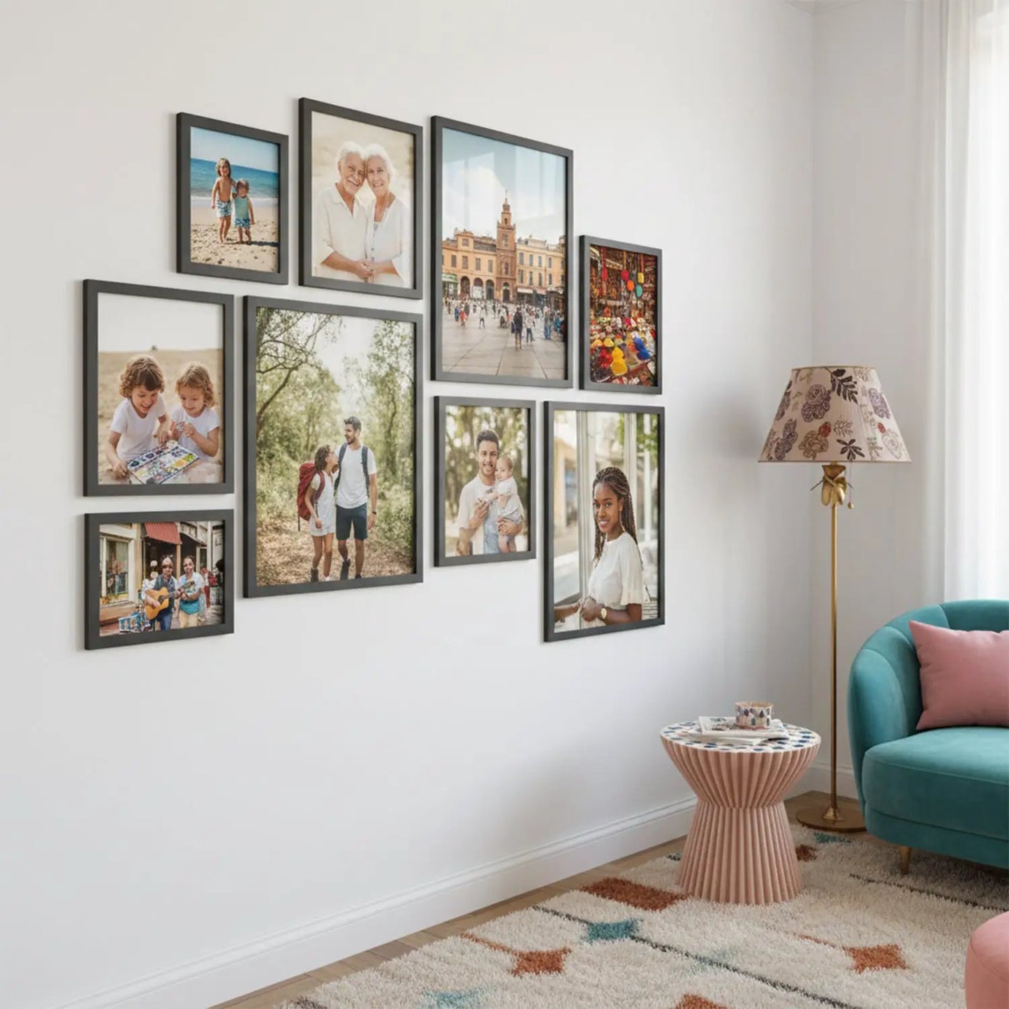 Photo Frame For Wall Decor | Wooden Frames For Wall Decoration | Aesthetic Collage Picture Frames | Rectangular Photo Frame For Home Decor Office | Set of 9