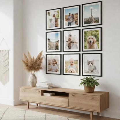 Photo Frame For Wall Decor | Wooden Frames For Wall Decoration | Aesthetic Collage Picture Frames | Rectangular Photo Frame For Home Decor Office | Set of 9