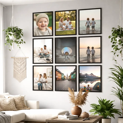 Photo Frame For Wall Decor | Wooden Frames For Wall Decoration | Aesthetic Collage Picture Frames | Rectangular Photo Frame For Home Decor Office | Set of 9