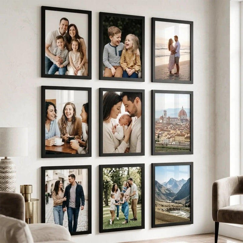 Photo Frame for Wall Decoration | Wooden Aesthetic Frames for Living Room Office | Photo Frame for Certificate A4 Size | Home Decor Bedroom Gift Set of 9